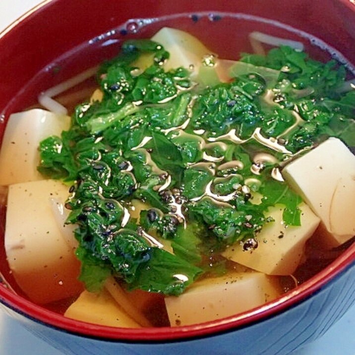 ❤かぼす香る　豆腐ともやしと大根葉のお吸い物❤